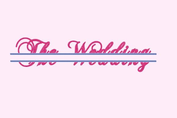 Wedding dress embroidery featuring vintage-style monogram lettering in pink thread on light fabric