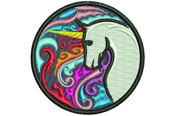 kids embroidery designs colorful unicorn motif with swirling mane in a circular frame