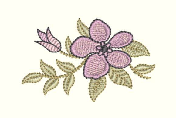 flower embroidery designs with pink petals and green leaves in a vintage style