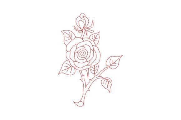 Vintage rose embroidery design with hand-drawn style line art and triple stitching on stem and — rose embroidery designs