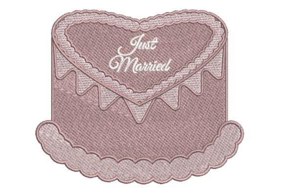 Heart-shaped wedding cake embroidery with Just Married lettering for wedding embroidery designs for bridal gifts