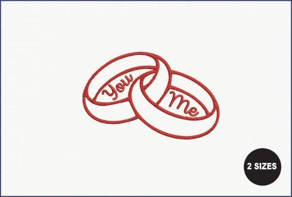 Wedding embroidery hoop designs featuring two interlocking rings with You and Me text