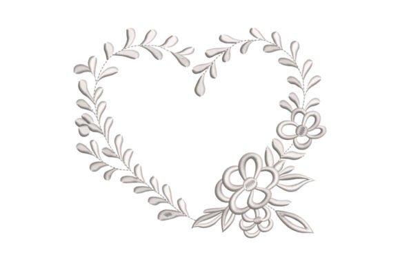 Monochrome embroidered wedding gift heart made of twigs and floral elements