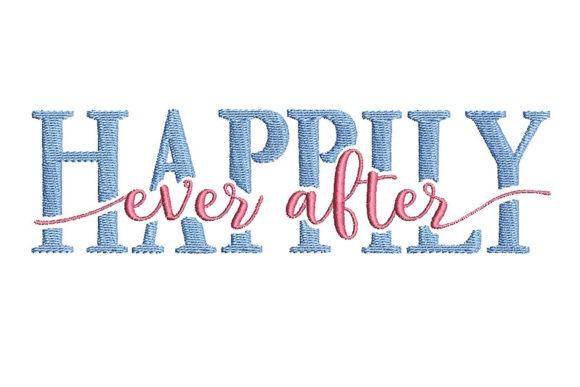 Embroidered wedding gift with phrase Happily ever after in decorative blue and pink lettering