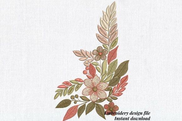 Layered leaves and soft blossoms embroidery in a concentrated corner composition for wedding veil embroidery