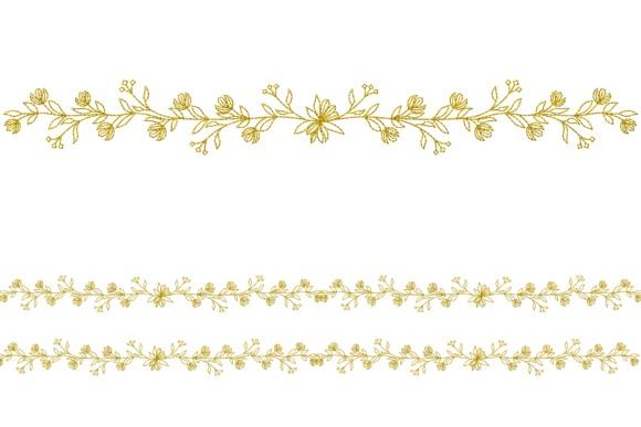 Delicate gold wildflower border embroidery with leafy branches and small flowers for wedding veil embroidery