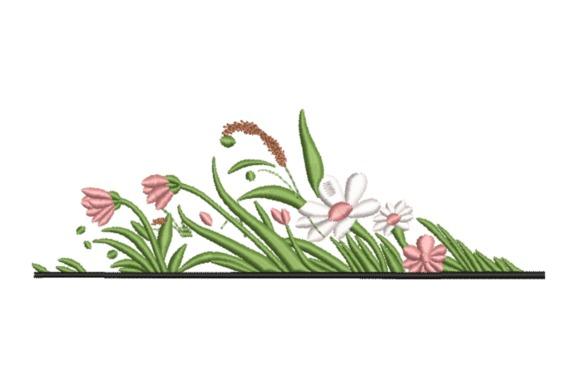 Wildflower Border Meadow wedding veil embroidery with pink and white flowers and green leaves