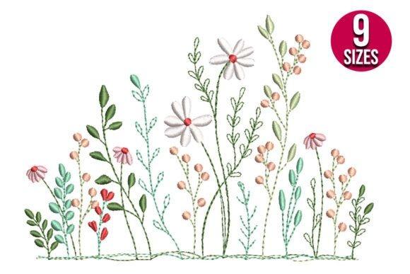 Wildflower embroidery design featuring a bouquet of various stems and blooms in soft colors