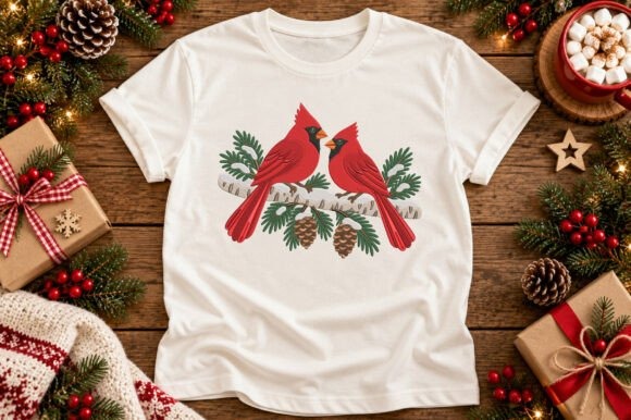 Etsy embroidery files for machine embroidery projects featuring two red cardinals on a branch with pine cones on a white