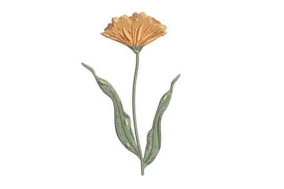Yellow wildflower embroidery with gold petals and green stem and leaves