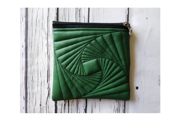 Green zippered pouch with spiral quilting design sized for 4x4 machine embroidery projects