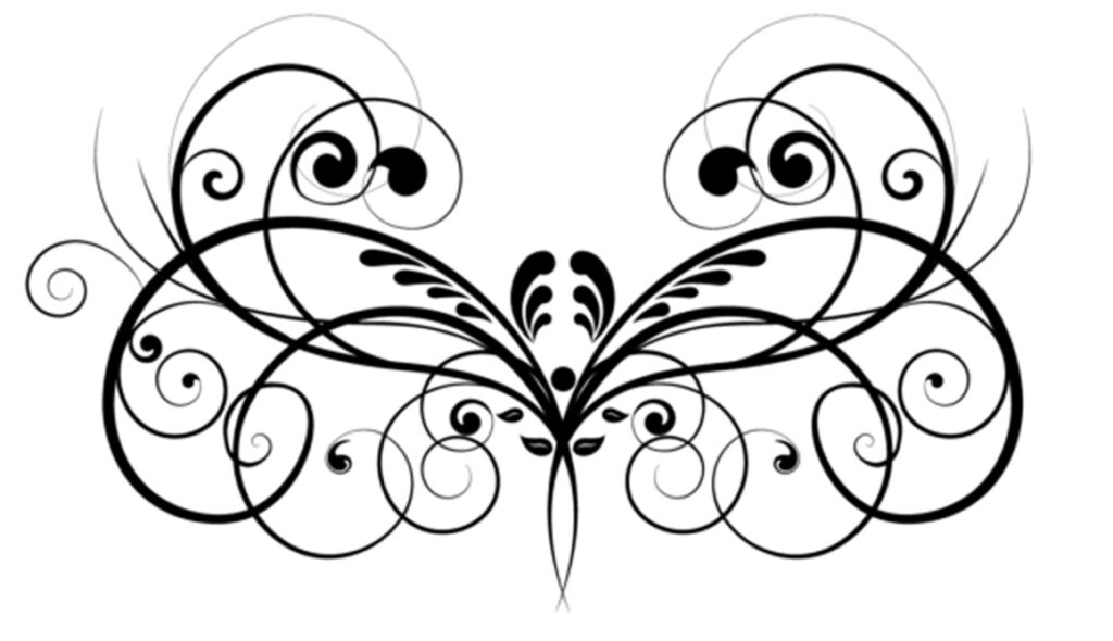 Art Deco Butterfly hand embroidery patterns with geometric decorative swirls and stylized design