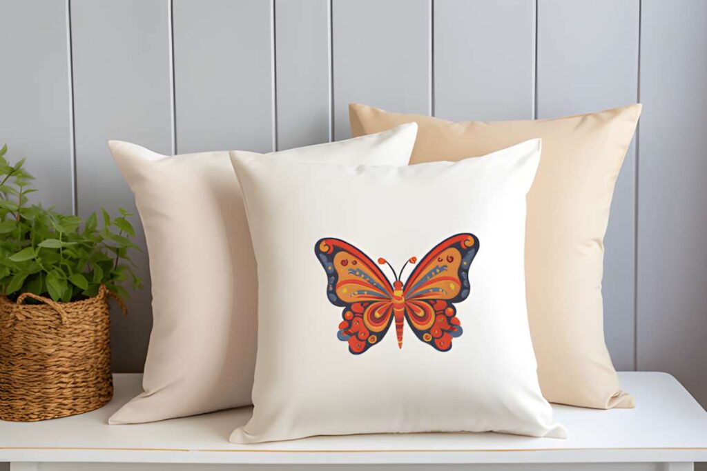 Butterfly machine embroidery design for various styles on white pillow with — machine embroidery designs for various styles